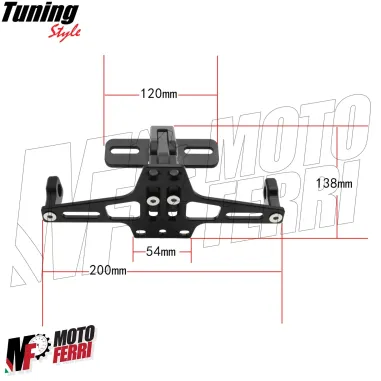 MF5213 - Portatarga Universale Moto con Luce Led Regolabile in Metallo Nero
