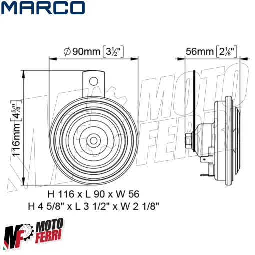MF5244 Clacson Avvisatore Elettrico Ø90mm Marco 112db Universale Moto Scooter