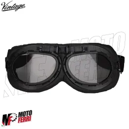 MF4568 Occhiali in Pelle Nera - Lenti da Sole - Casco Moto Scooter Vespa Vintage 2