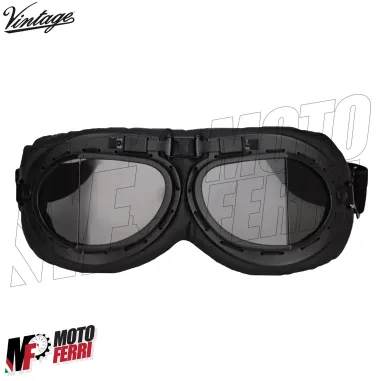 MF4568 Occhiali in Pelle Nera - Lenti da Sole - Casco Moto Scooter Vespa Vintage
