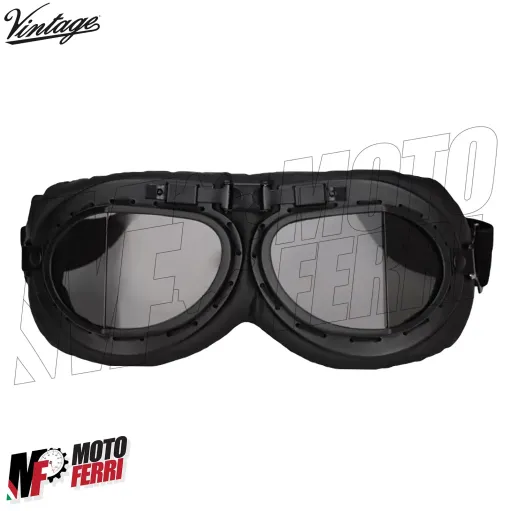 MF4568 Occhiali in Pelle Nera - Lenti da Sole - Casco Moto Scooter Vespa Vintage