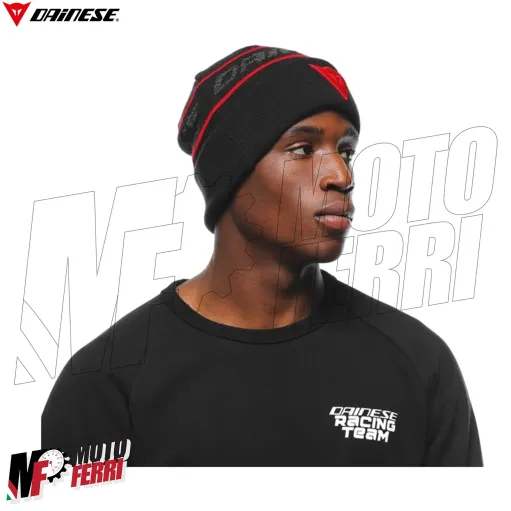 MF596X - Cappello di Lana Dainese Cuff Beanie B04 Nero/Rosso by New Era