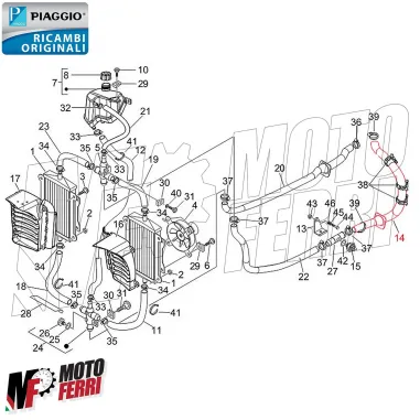 MF5998 Tubo Radiatore Posteriore Sinistro Piaggio Vespa GTS 250 300 2005 / 2024