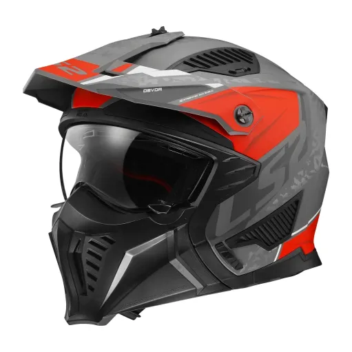 MF6067 Casco con Maschera LS2 Drifter Devor OF606 Grigio Rosso Nero Opaco