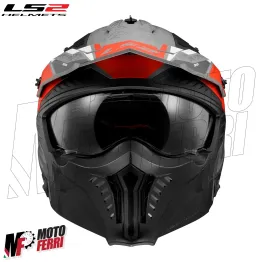 MF6067 Casco con Maschera LS2 Drifter Devor OF606 Grigio Rosso Nero Opaco 2