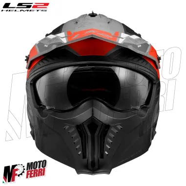 MF6067 Casco con Maschera LS2 Drifter Devor OF606 Grigio Rosso Nero Opaco