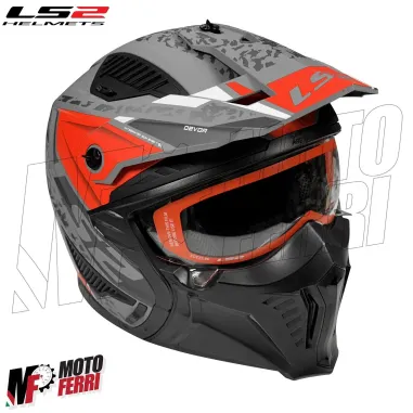 MF6067 Casco con Maschera LS2 Drifter Devor OF606 Grigio Rosso Nero Opaco