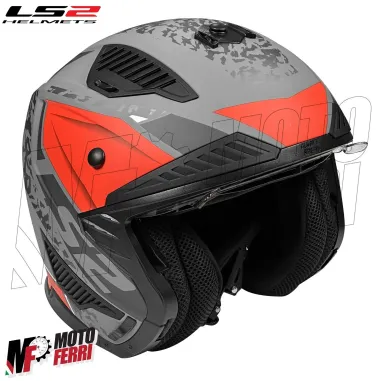 MF6067 Casco con Maschera LS2 Drifter Devor OF606 Grigio Rosso Nero Opaco
