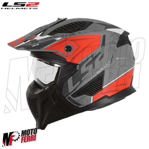 MF6067 Casco con Maschera LS2 Drifter Devor OF606 Grigio Rosso Nero Opaco