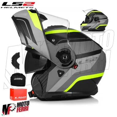 MF6160 - Casco Modulare LS2 Strobe II Monza Nero Grigio Verde Opaco FF908