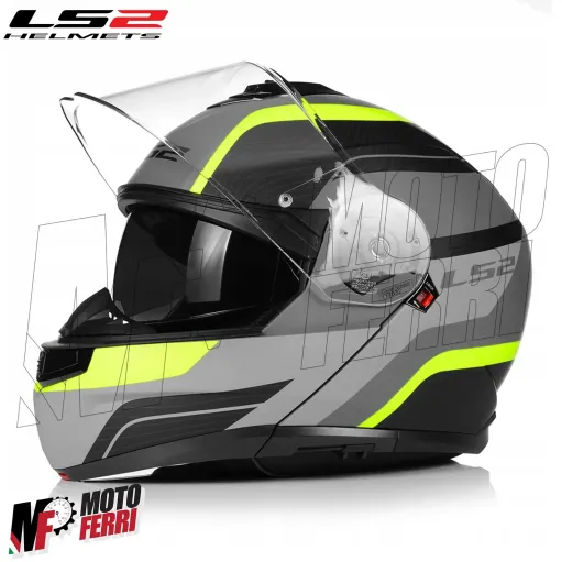 MF6160 - Casco Modulare LS2 Strobe II Monza Nero Grigio Verde Opaco FF908