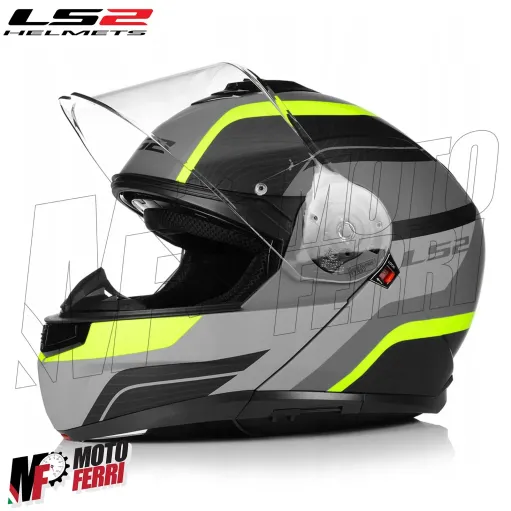 MF6160 - Casco Modulare LS2 Strobe II Monza Nero Grigio Verde Opaco FF908