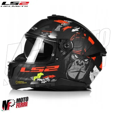 MF6166 Casco Integrale LS2 Stream II Angry Monkey Nero Rosso Opaco FF808