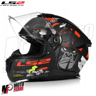 MF6166 Casco Integrale LS2 Stream II Angry Monkey Nero Rosso Opaco FF808
