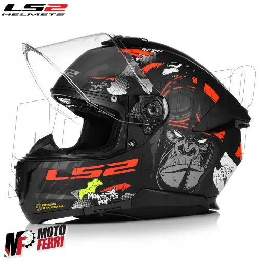 MF6166 Casco Integrale LS2 Stream II Angry Monkey Nero Rosso Opaco FF808