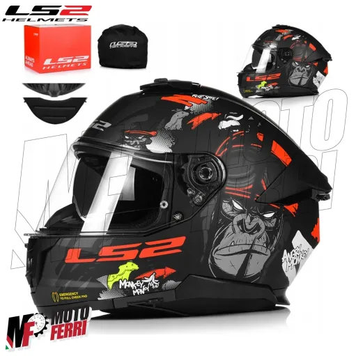 MF6166 Casco Integrale LS2 Stream II Angry Monkey Nero Rosso Opaco FF808