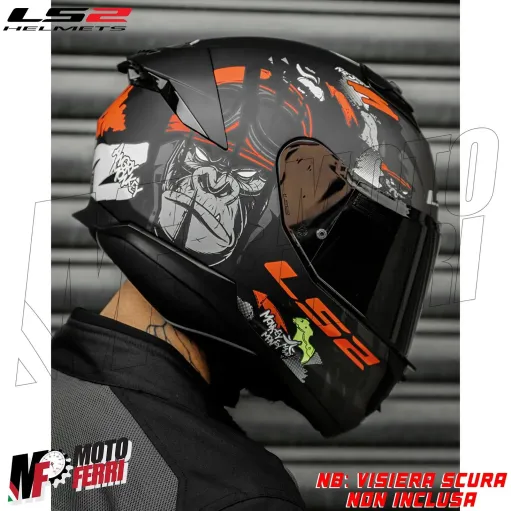 MF6166 Casco Integrale LS2 Stream II Angry Monkey Nero Rosso Opaco FF808