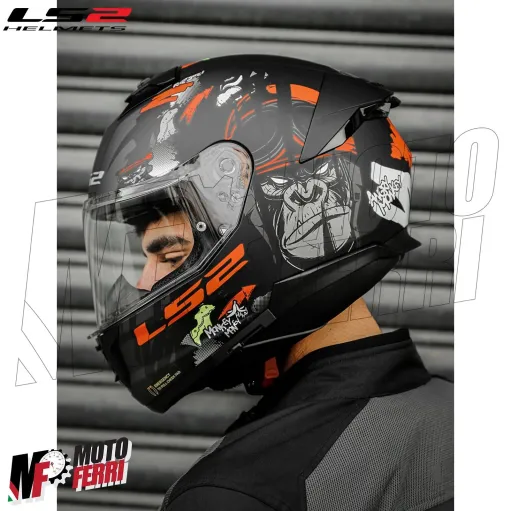 MF6166 Casco Integrale LS2 Stream II Angry Monkey Nero Rosso Opaco FF808