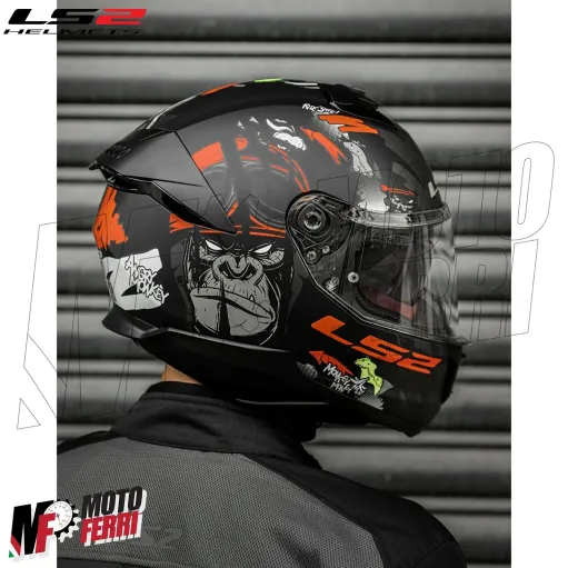 MF6166 Casco Integrale LS2 Stream II Angry Monkey Nero Rosso Opaco FF808