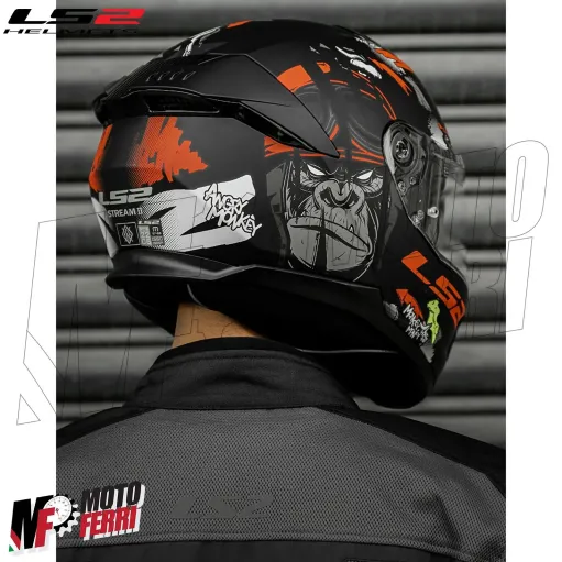 MF6166 Casco Integrale LS2 Stream II Angry Monkey Nero Rosso Opaco FF808