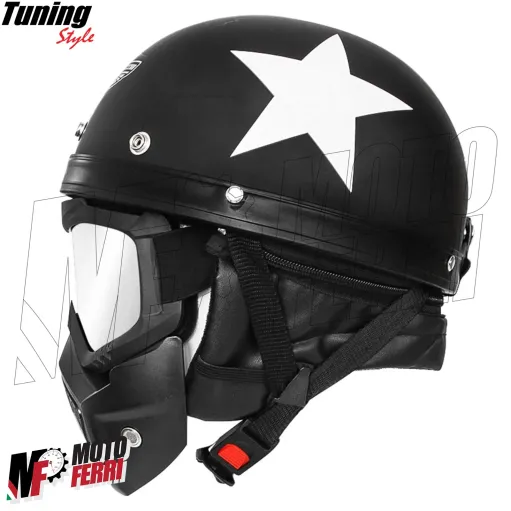 MF6024 Maschera Mask Nero con Elastico Universale Casco Jet Custom Occhiali