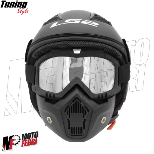 MF6024 Maschera Mask Nero con Elastico Universale Casco Jet Custom Occhiali
