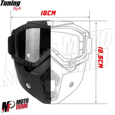 MF6024 Maschera Mask Nero con Elastico Universale Casco Jet Custom Occhiali