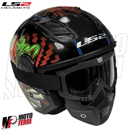 MF6180 Casco Jet LS2 Airflow II + Mask Maschera Joker Happy Dreams