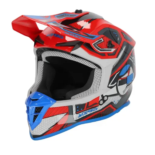 MF6191 Casco Acerbis Linear Moto Cross Enduro Motard Rosso / Blu / Grigio Lucido