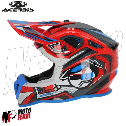 MF6191 Casco Acerbis Linear Moto Cross Enduro Motard Rosso / Blu / Grigio Lucido