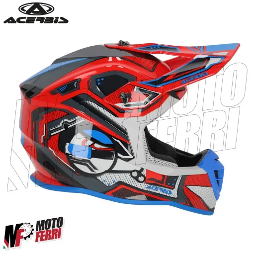 MF6191 Casco Acerbis Linear Moto Cross Enduro Motard Rosso / Blu / Grigio Lucido