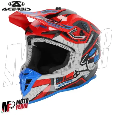 MF6191 Casco Acerbis Linear Moto Cross Enduro Motard Rosso / Blu / Grigio Lucido