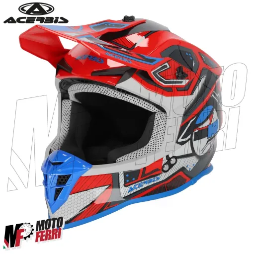 MF6191 Casco Acerbis Linear Moto Cross Enduro Motard Rosso / Blu / Grigio Lucido