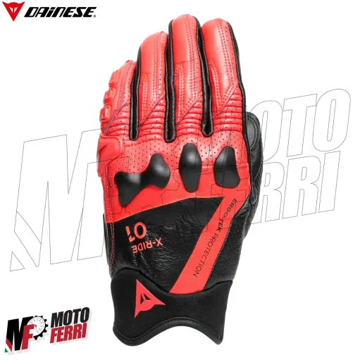 MF6208 Guanti Dainese X-Ride Gloves Racing in Pelle Rosso / Nero con Protezioni