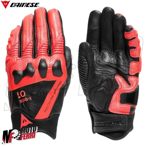 MF6208 Guanti Dainese X-Ride Gloves Racing in Pelle Rosso / Nero con Protezioni