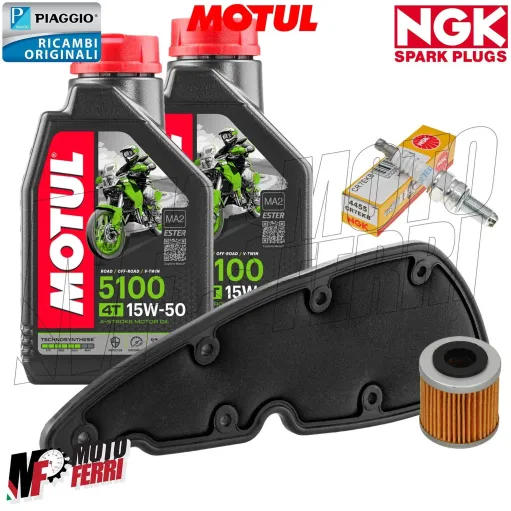 MF6221 Kit Tagliando Piaggio Beverly 350 Candela Filtro Aria Olio Motul 15W50