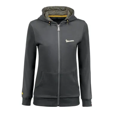 MF6252 Felpa Zip Donna Grigio / Giallo Originale Piaggio Logo Vespa Riflettente