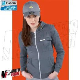 MF6252 Felpa Zip Donna Grigio / Giallo Originale Piaggio Logo Vespa Riflettente 2
