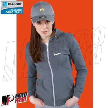 MF6252 Felpa Zip Donna Grigio / Giallo Originale Piaggio Logo Vespa Riflettente