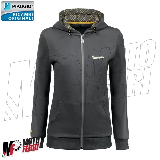 MF6252 Felpa Zip Donna Grigio / Giallo Originale Piaggio Logo Vespa Riflettente