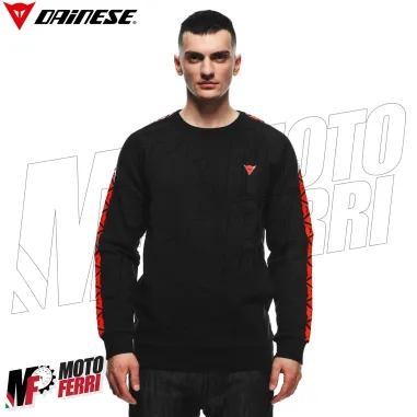 MF6272 Felpa Girocollo Uomo Originale Dainese Sweater Stripes Black / Fluo Red