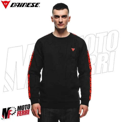 MF6272 Felpa Girocollo Uomo Originale Dainese Sweater Stripes Black / Fluo Red