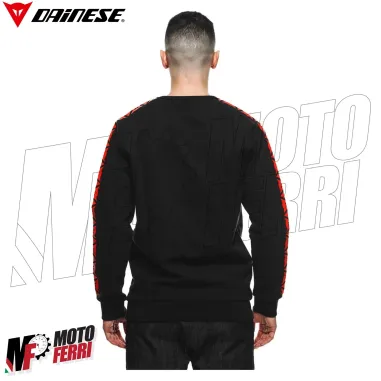 MF6272 Felpa Girocollo Uomo Originale Dainese Sweater Stripes Black / Fluo Red