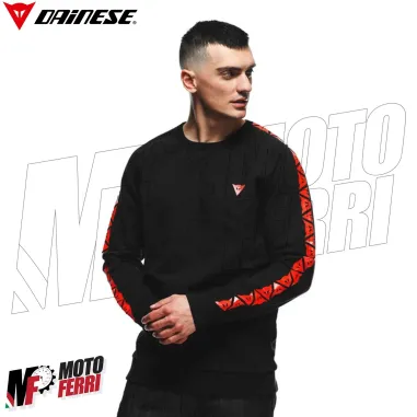 MF6272 Felpa Girocollo Uomo Originale Dainese Sweater Stripes Black / Fluo Red