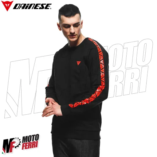 MF6272 Felpa Girocollo Uomo Originale Dainese Sweater Stripes Black / Fluo Red