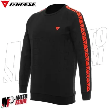 MF6272 Felpa Girocollo Uomo Originale Dainese Sweater Stripes Black / Fluo Red