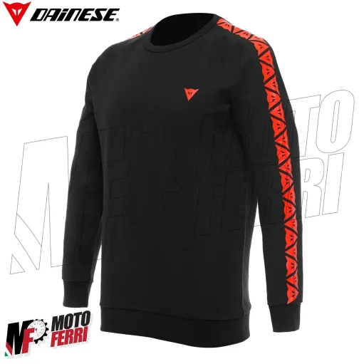 MF6272 Felpa Girocollo Uomo Originale Dainese Sweater Stripes Black / Fluo Red