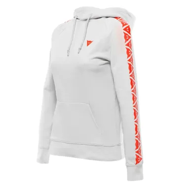 MF6274 Felpa Donna con Cappuccio Dainese Hoodie Stripes Lady Light Gray/Fluo Red