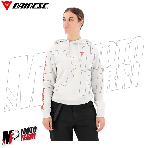 MF6274 Felpa Donna con Cappuccio Dainese Hoodie Stripes Lady Light Gray/Fluo Red