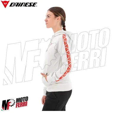MF6274 Felpa Donna con Cappuccio Dainese Hoodie Stripes Lady Light Gray/Fluo Red